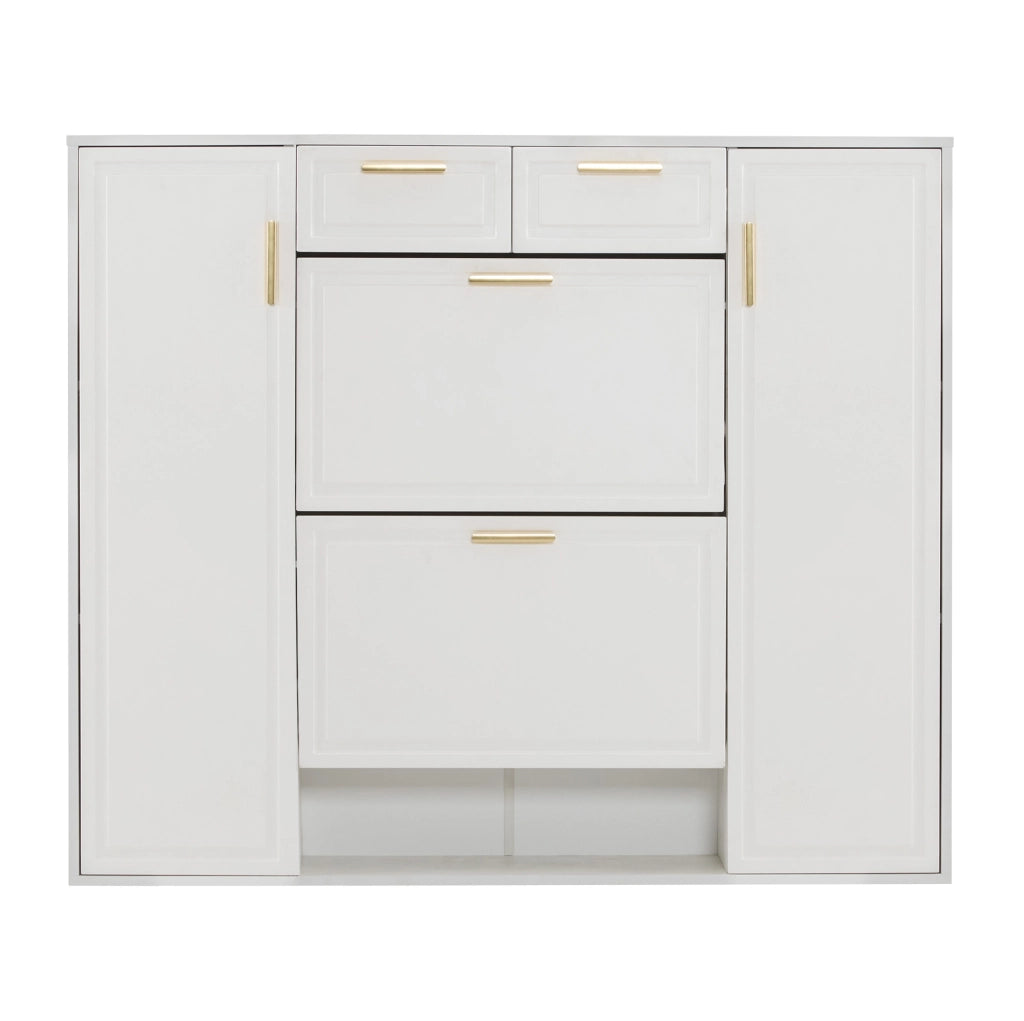 Scarpiera ULEVR 120x24x107 cm con 2 cassetti, 2 ante e ripiani regolabili, bianca