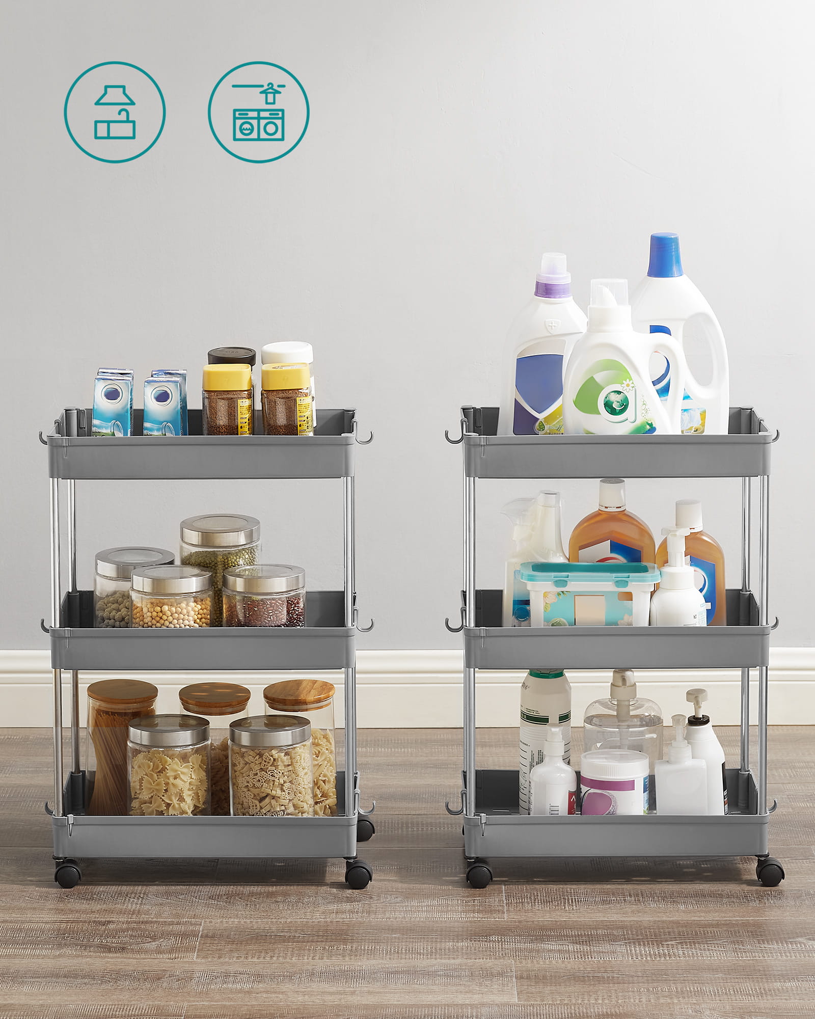 Valora GRAY CABINET SU RUOTE Salvaspazio Grigio Acciaio x1