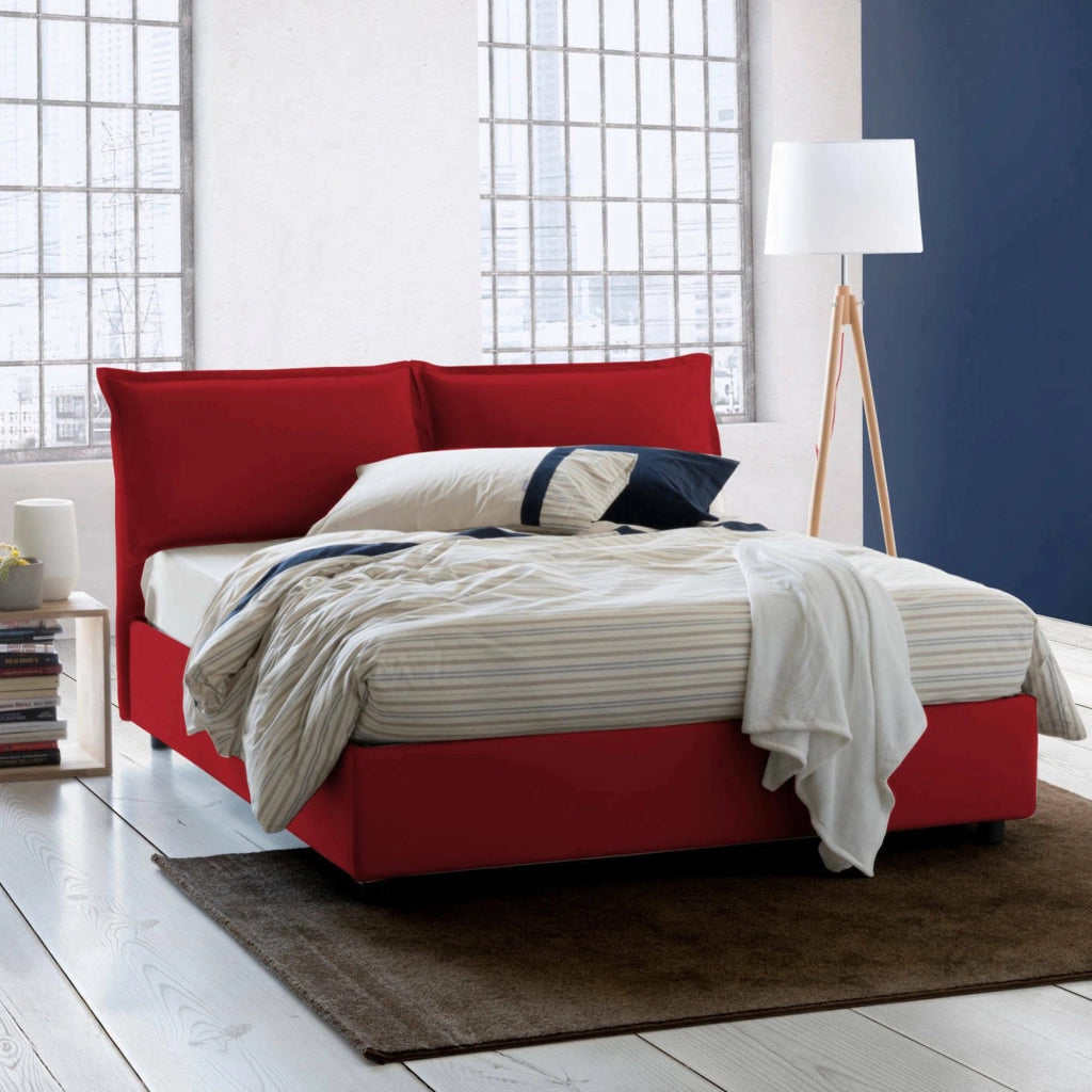 Letto matrimoniale Aris, Letto contenitore con rivestimento in tessuto, Made in Italy, Apertura frontale, adatto per materasso cm 160x200, Rosso