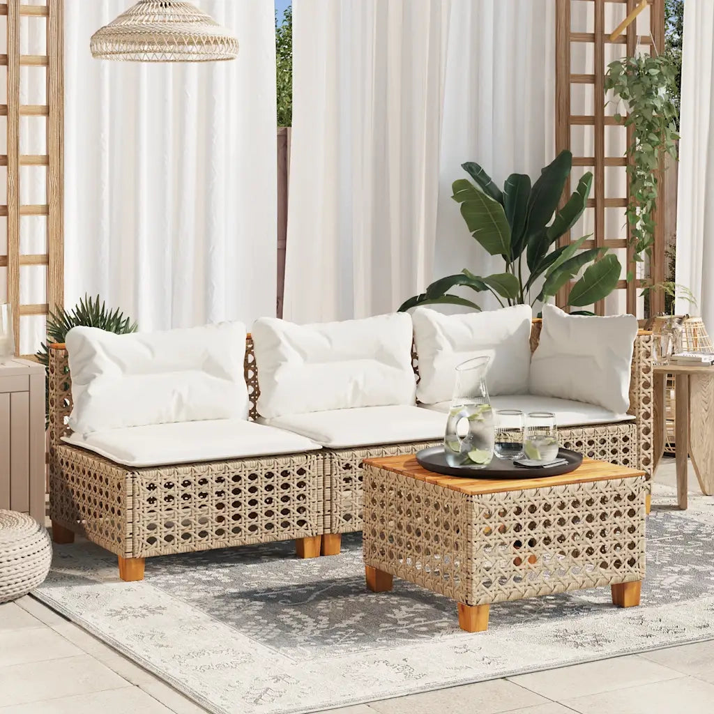 Divano Angolare da Giardino con Cuscini Beige in Polyrattan 365925
