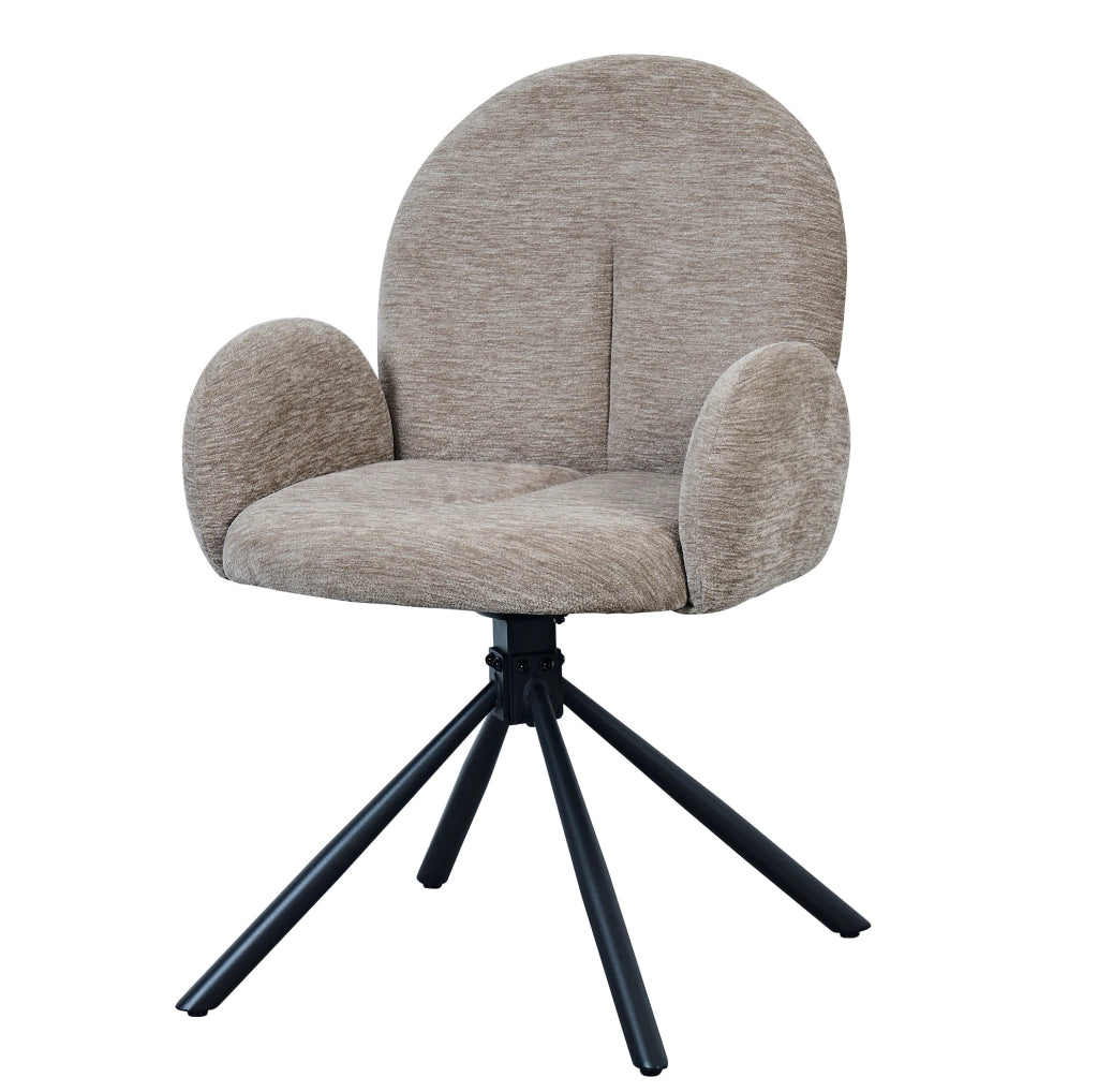 Set di 2 sedie girevoli con braccioli in chenille e metallo nero; taupe