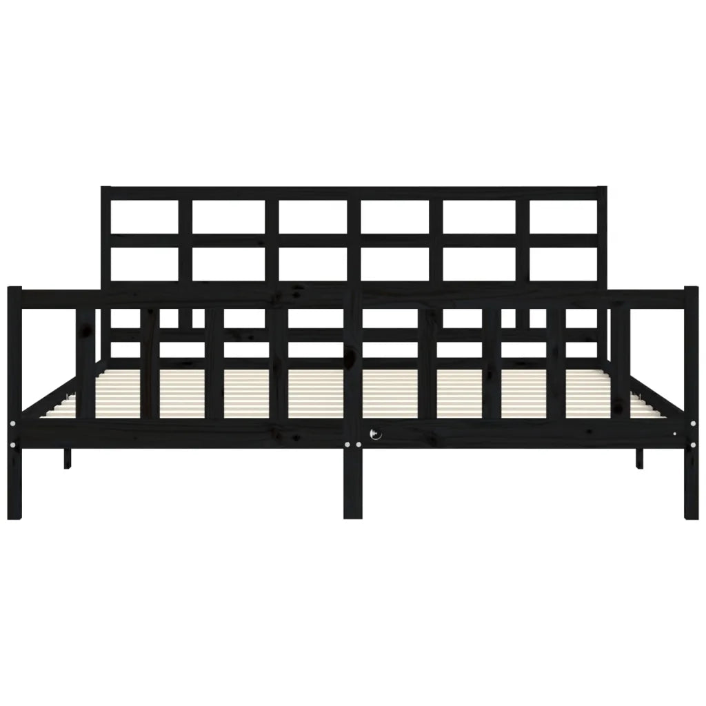 Giroletto con Testiera Nero 200x200 cm in Legno Massello 3192125