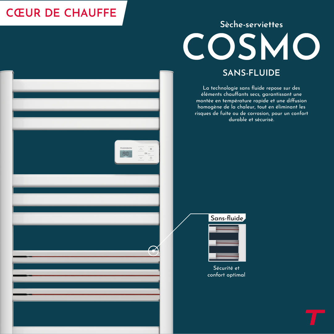 Scaldasalviette elettrico Thomson senza fluido, connesso WiFi, con ventola 500 + 1000W, cosmo