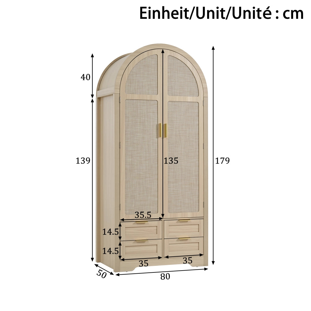 Armadio con 2 ante curve; 1 barra appendiabiti e 1 cassetto con ripiani per camera da letto e ingresso; 80×50×179 cm