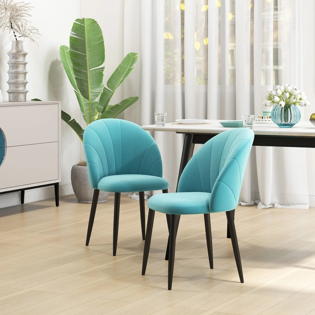 Set 2 Sedie da Pranzo Imbottite ¨C Zephmum ¨C Verde Chiaro Tessuto Velluto Metallo