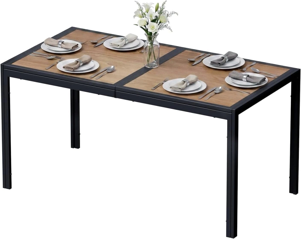 Tavolo da Giardino Grande 150×80×72cm DPC, Tavolo da Balcone Rettangolare, Tavolo da Pranzo per Esterno con Struttura in Metallo e Piedini Antiscivolo, per 4-6 Persone, Nero
