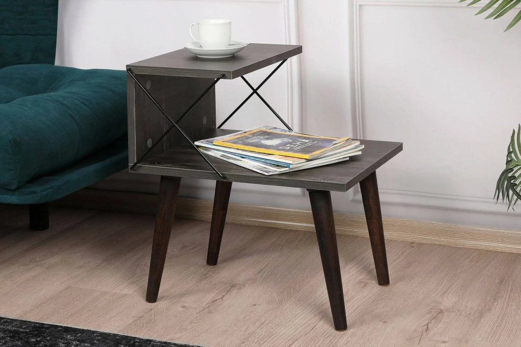 Comodino Newton, Comò basso, Tavolino da notte, Mensola da letto, 50x40h55 cm, Grigio Cenere