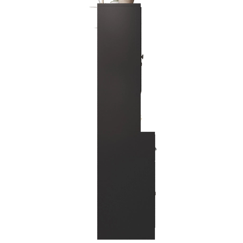 Dispensa alta con ripiani regolabili e LED controllabile tramite app in MDF nero con 3 cassetti 140 × 40 × 175 cm