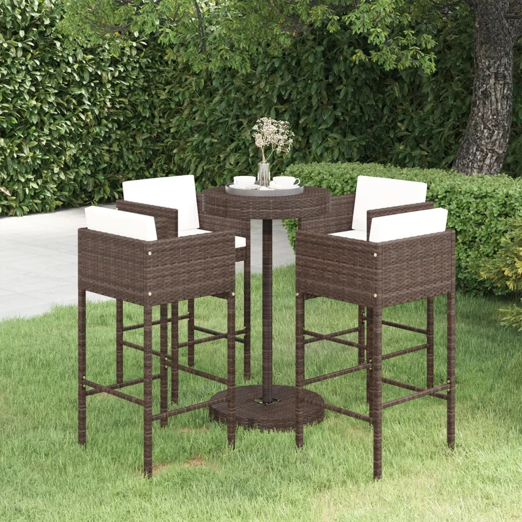 Set da Bar da Giardino 5 pz | Set Salotto da Giardino con Cuscini in Polyrattan Marrone