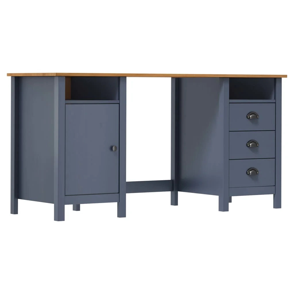Scrivania Hill postazione computer mobile per computer studio 150 x 50 x 74 cm legno massello di pino grigio 02_0023862