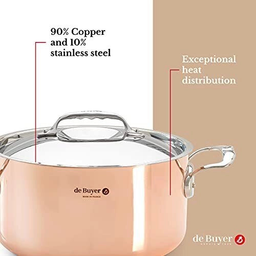 De Buyer 6242.28 Prima Matera Pentola 8 L in Rame con Rivestimento in Acciaio Inox colore Rame