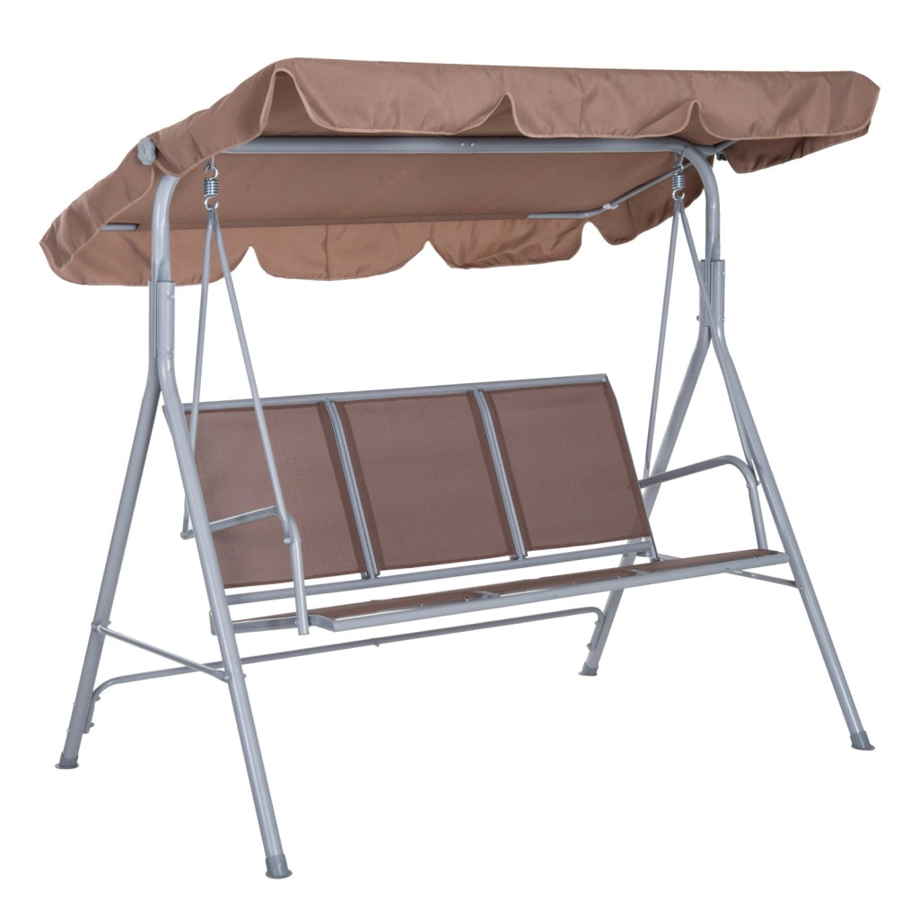 EasyComfort Dondolo da Giardino a 3 Posti in Metallo, Tetto Parasole Rimovibile e Lavabile, Marrone e Argento, 171x108x150cm