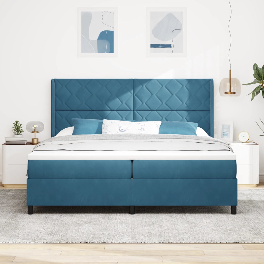 Letto Box Spring con Materasso Blu Scuro 200x200 cm Velluto