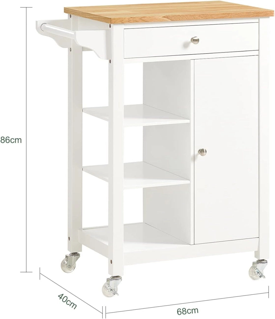 Carrello cucina con cassetti Credenza cucina con ruote moderno Mobiletto cucina salvaspazio piano lavoro in legno L68*P40*A86 cm bianco FKW46-WN