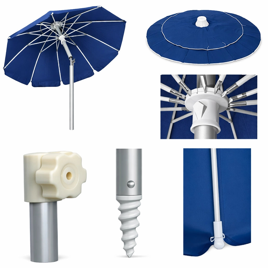 Ombrellone Mare Spiaggia 240 cm Antivento Alluminio UV50+ Inclinabile con Custodia e Trivella