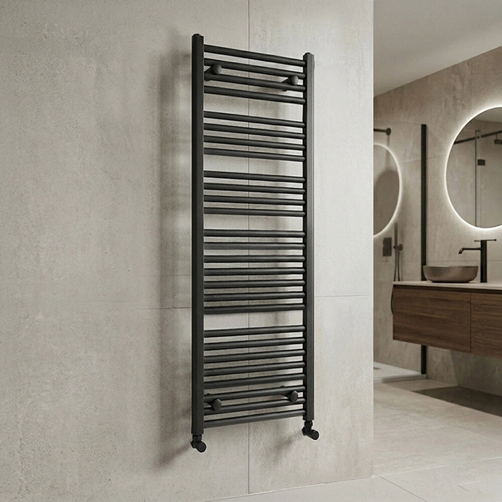 Termoarredo bagno H 150 x L 65 cm in acciaio nero opaco