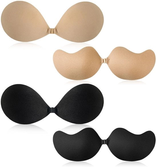 Sostegno seno autoadesivo 4 pezzi - Push-up autoadesivo - Sostegno seno invisibile - Sostegno seno senza cintura - Sostegno seno riciclabile - Strato biologico, poliestere, spandex
