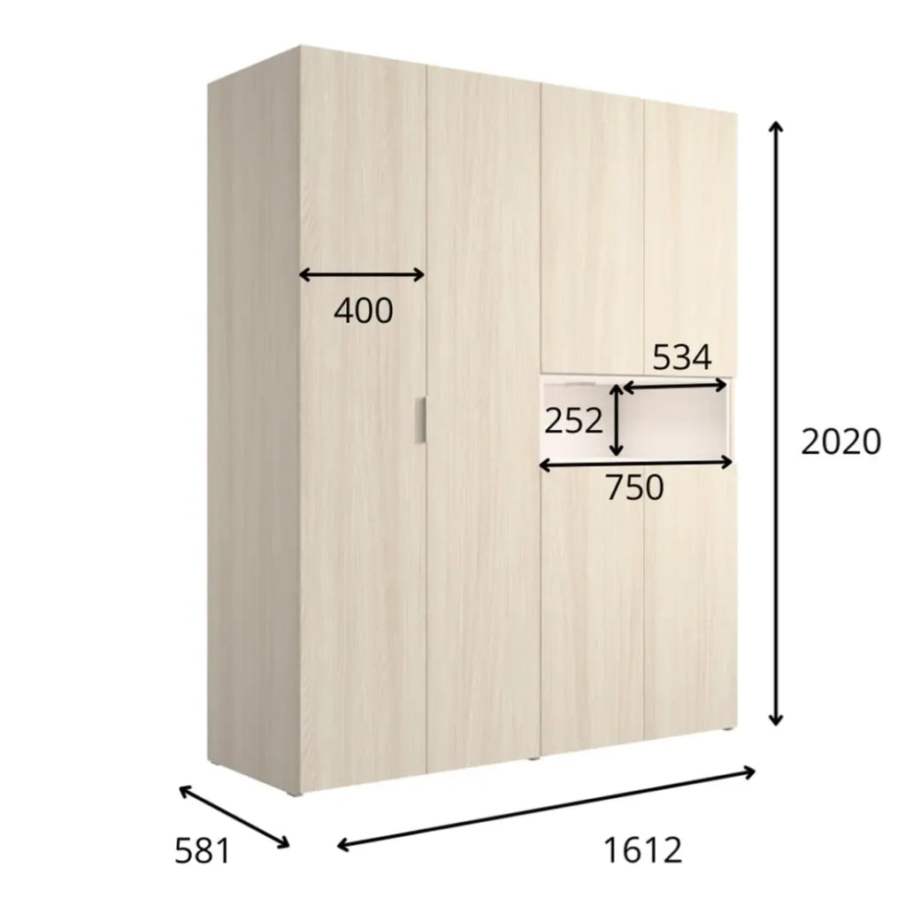 Armadio KAORI 5 porte con nicchia LED in rovere chiaro e beige 202 cm