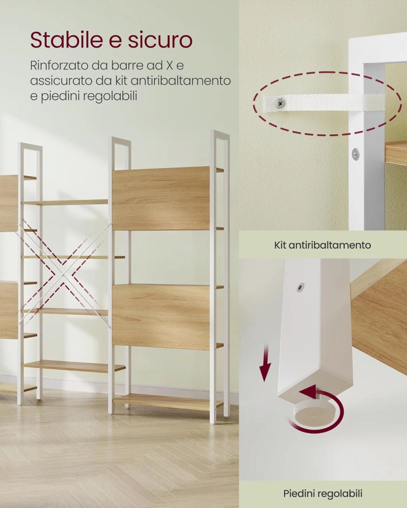 VASAGLE Libreria, Scaffale Portaoggetti, con 14 Ripiani, Struttura in Metallo, Soggiorno Studio Ufficio, Stile Industriale, 24 x 158 x 166 cm, Rovere Dorato e Bianco Opaco LLS107YA01