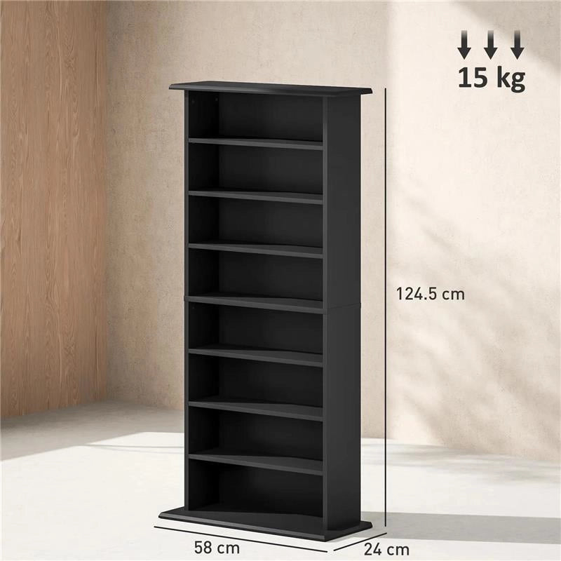 SCAFFALE PORTA CD CON 6 RIPIANI REGOLABILI CAPACITÀ DI 360 CD/185 DVD 58X24X124.5 CM NERO