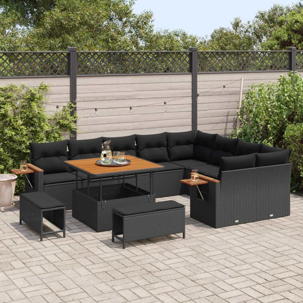 Set Divano da Giardino 12 pcs Nero polyrattan
