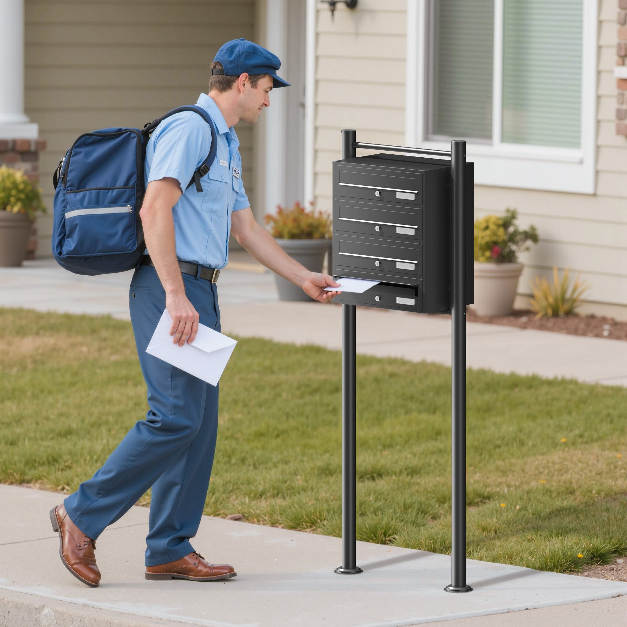 Cassetta postale condominiale autoportante 4 posti, 1 modulo, nero 556 x 270 x 1500 mm