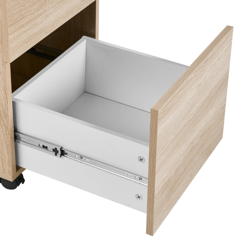 Armadietto in legno massiccio con 2 cassetti e ruote con serratura a chiave legno chiaro design moderno