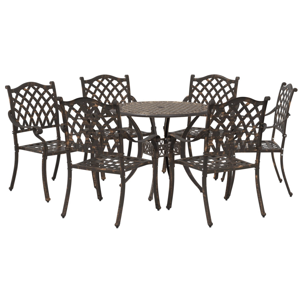 Set da Pranzo da Giardino 7 Pezzi in Alluminio Fuso Bronzeo