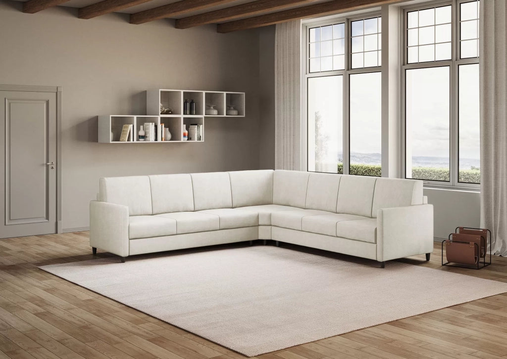 Divano karay 3 posti  (tre sedute da 60cm) + angolo + divano 3 posti (tre sedute da 60cm) misure esterne l.281x281 | latte - Mobili 2G