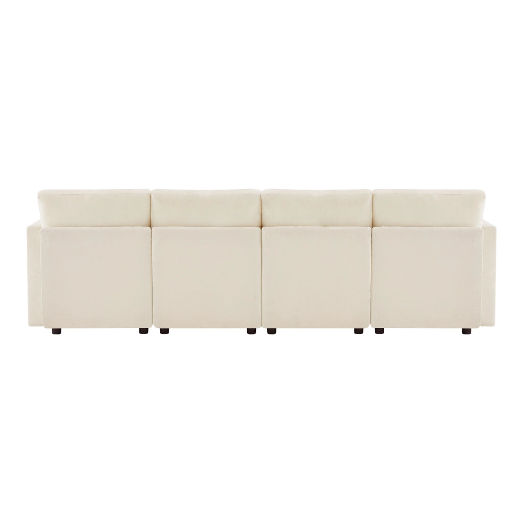Divano modulare a L - Zephmum- Chenille beige con 4 cuscini decorativi e 2 poggiatesta