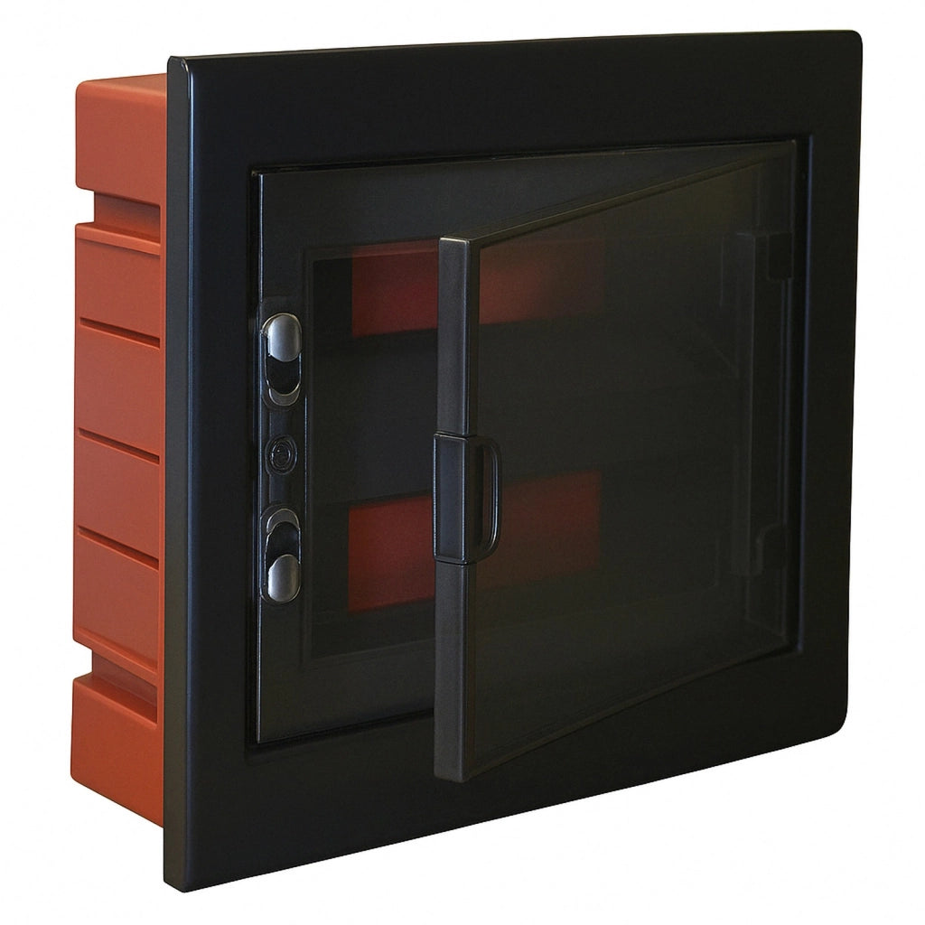 Centralino da incasso 24 moduli con portello fumé e telaio estraibile, nero, 330x420x80 mm, ideale per installazioni elettriche moderne e professionali