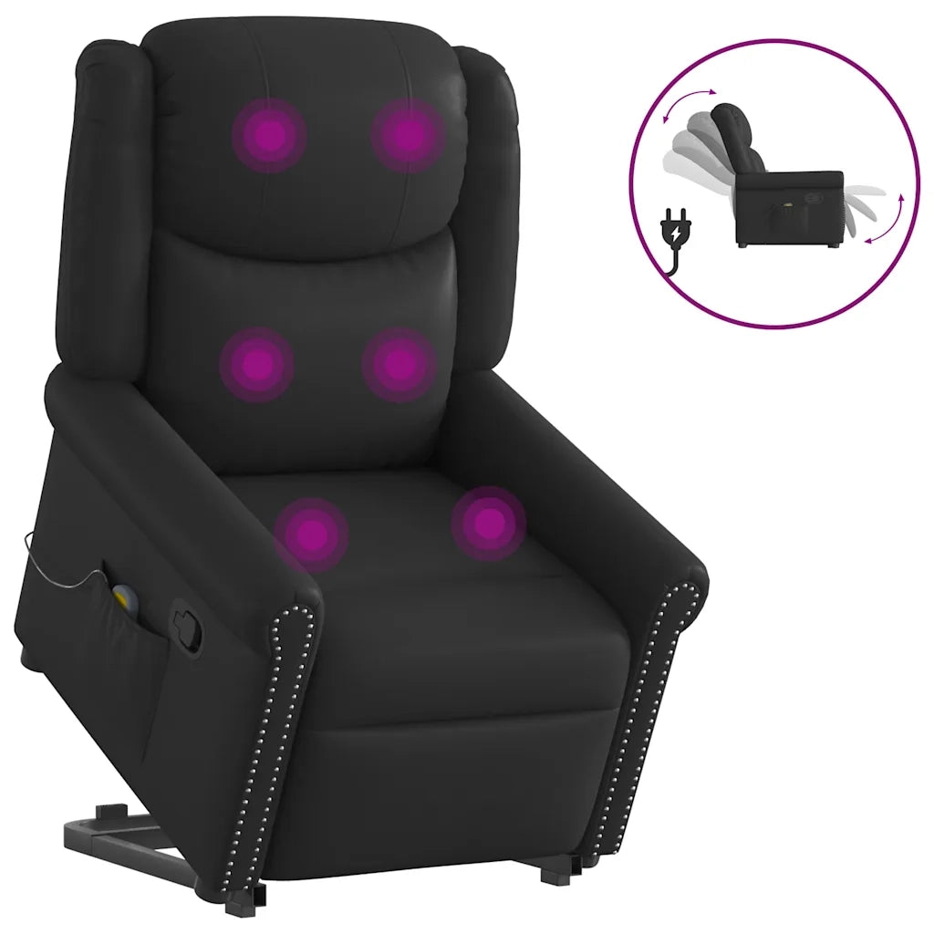 Poltrona Alzapersona Reclinabile Massaggio Nera Similpelle 3303420