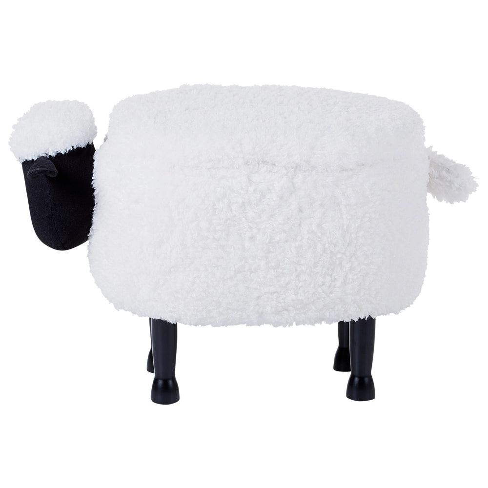 Pouf animaletto Sgabello per bambini Poggiapiedi in pelliccia sintetica bianco con gambe in legno portaoggetti Seggiolino per bambini