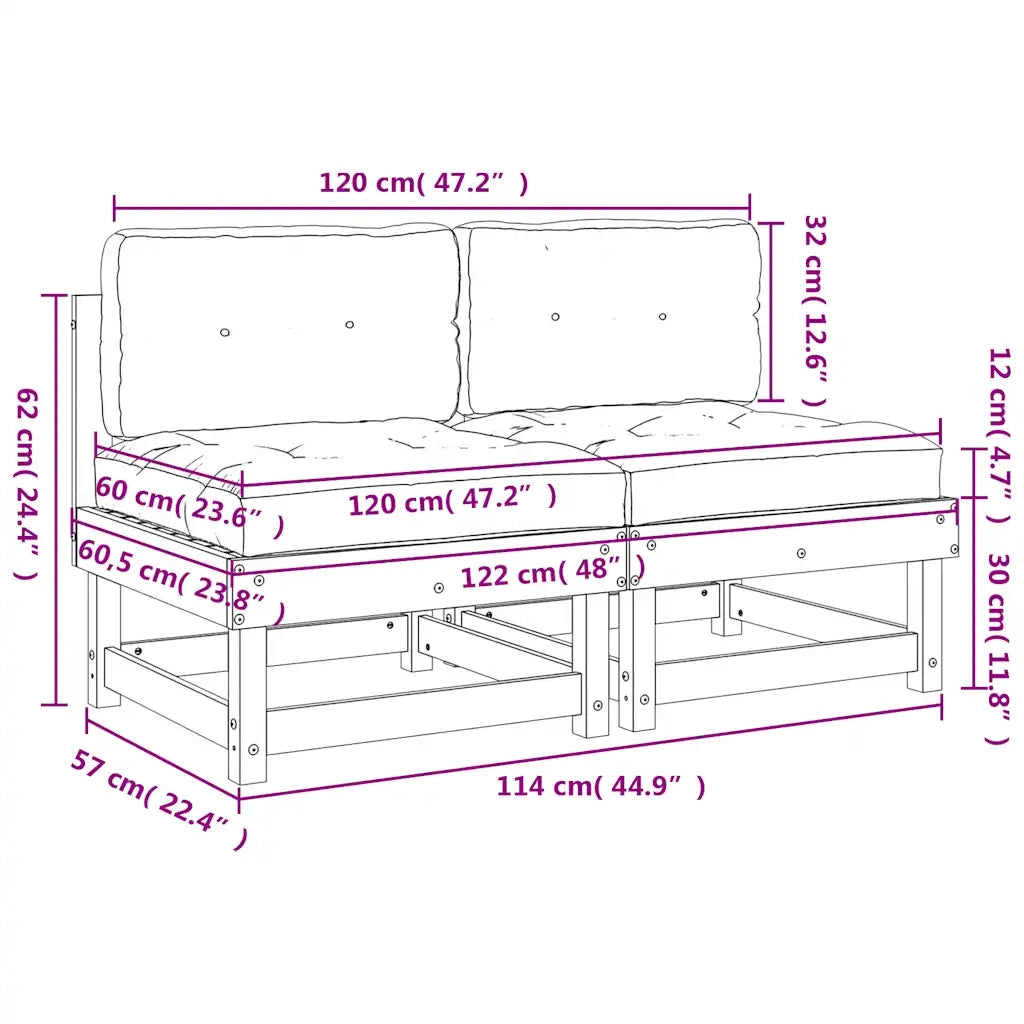 Divani Centrali con Cuscini 2 pz in Legno Impregnato di Pino 825463