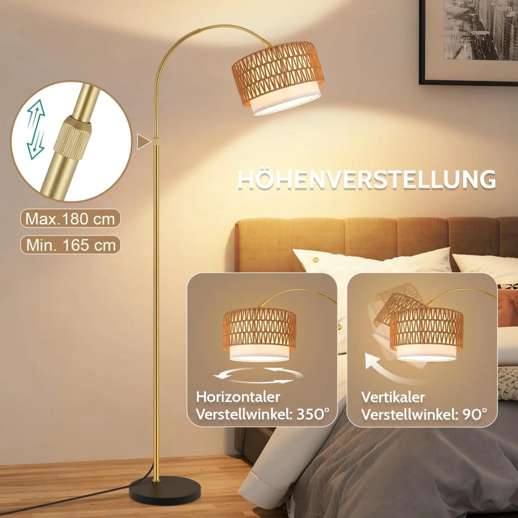 ZMH Lampada da terra curva vintage oro E27 dimmerabile telecomando interruttore pedale rotazione 350°