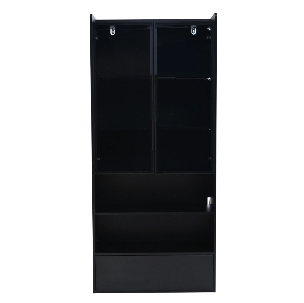 Vetrina alta 80 x 34 x 180 cm con LED; 1 cassetto; ante in vetro; nero