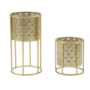 Set di 2 Vasi per Piante VKH397, Oro, Metallo, 21x21x40 cm