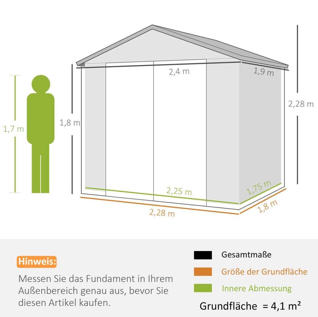 Casetta da giardino in plastica grigia 240 x 190 x 228 cm