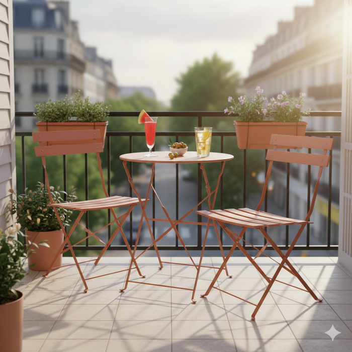 Set Bistrò Pieghevole Parigi da Esterno Tavolo e 2 Sedie in Acciaio Pesca