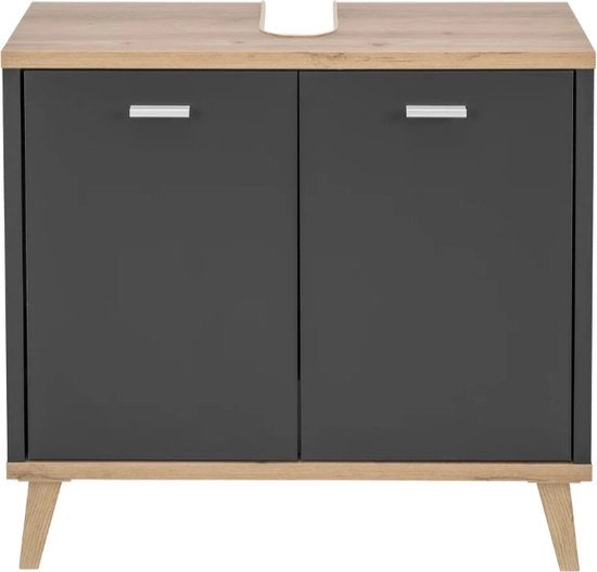 Cassettiera da WC Corfu | Design Moderno | Imitazione Legno di Quercia | 60,5x28x55 cm | Maniglie in Metallo