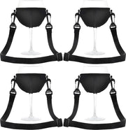Wine Glass Holder 4 pezzi contenitore per bicchieri in tessuto appeso da portare - Natale compleanno matrimonio festa (nero)