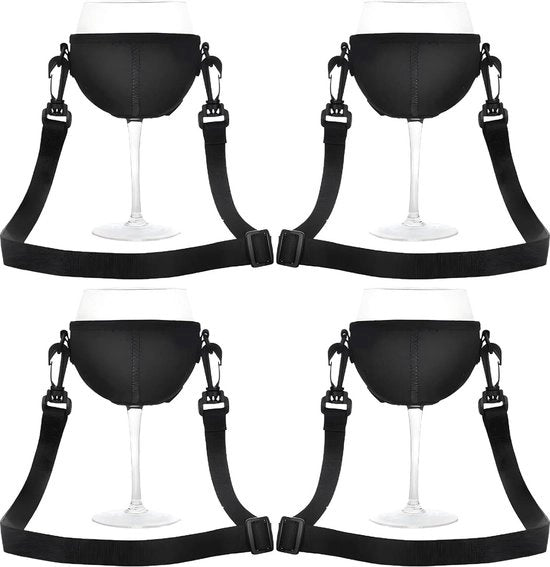 Wine Glass Holder 4 pezzi contenitore per bicchieri in tessuto appeso da portare - Natale compleanno matrimonio festa (nero)