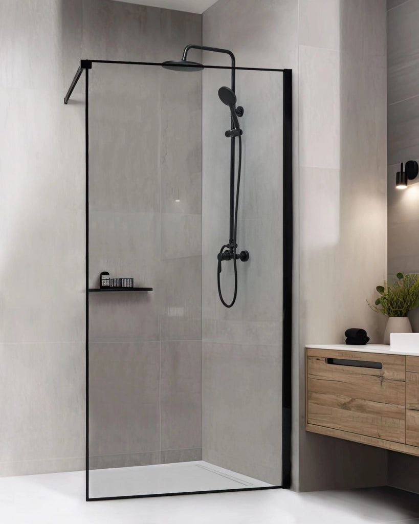 Schermo per doccia Vetro temperato Nero Cornice in acciaio inossidabile Bagno per ambienti umidi Box senza porta 100 x 190 cm