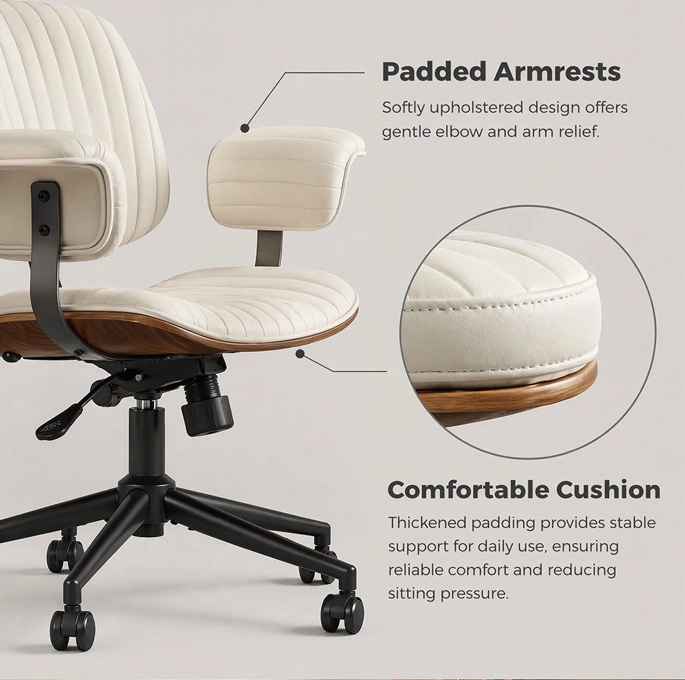 Sedia da ufficio in PU beige girevole con ruote