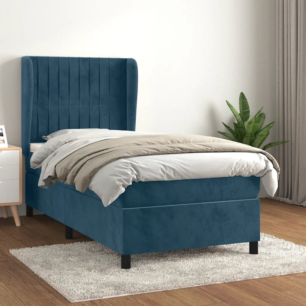 Giroletto a Molle con Materasso-Struttura Letto Blu Scuro 90x190 cm in Velluto 109317