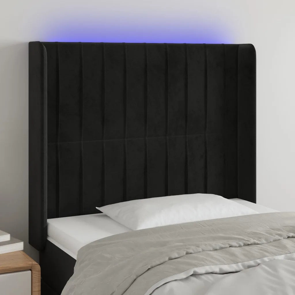 Testiera | Testata a LED Nera 103x16x118/128 cm in Velluto