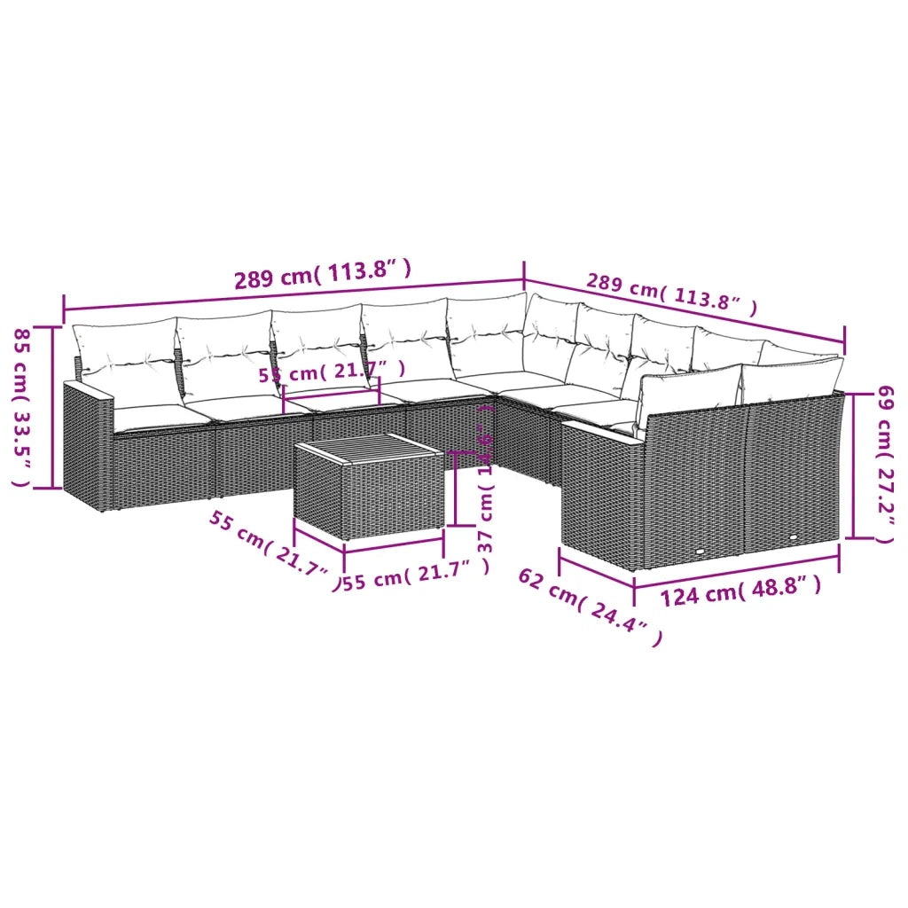 Set Divani da Giardino 11 pz con Cuscini in Polyrattan Nero 3258759