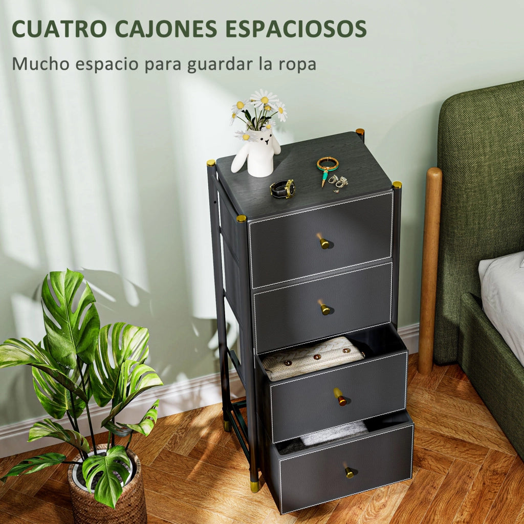 Cajonera Tessuto 4 Cassetti Fronte PU Struttura Acciaio ¨C zephmum ¨C Nero
