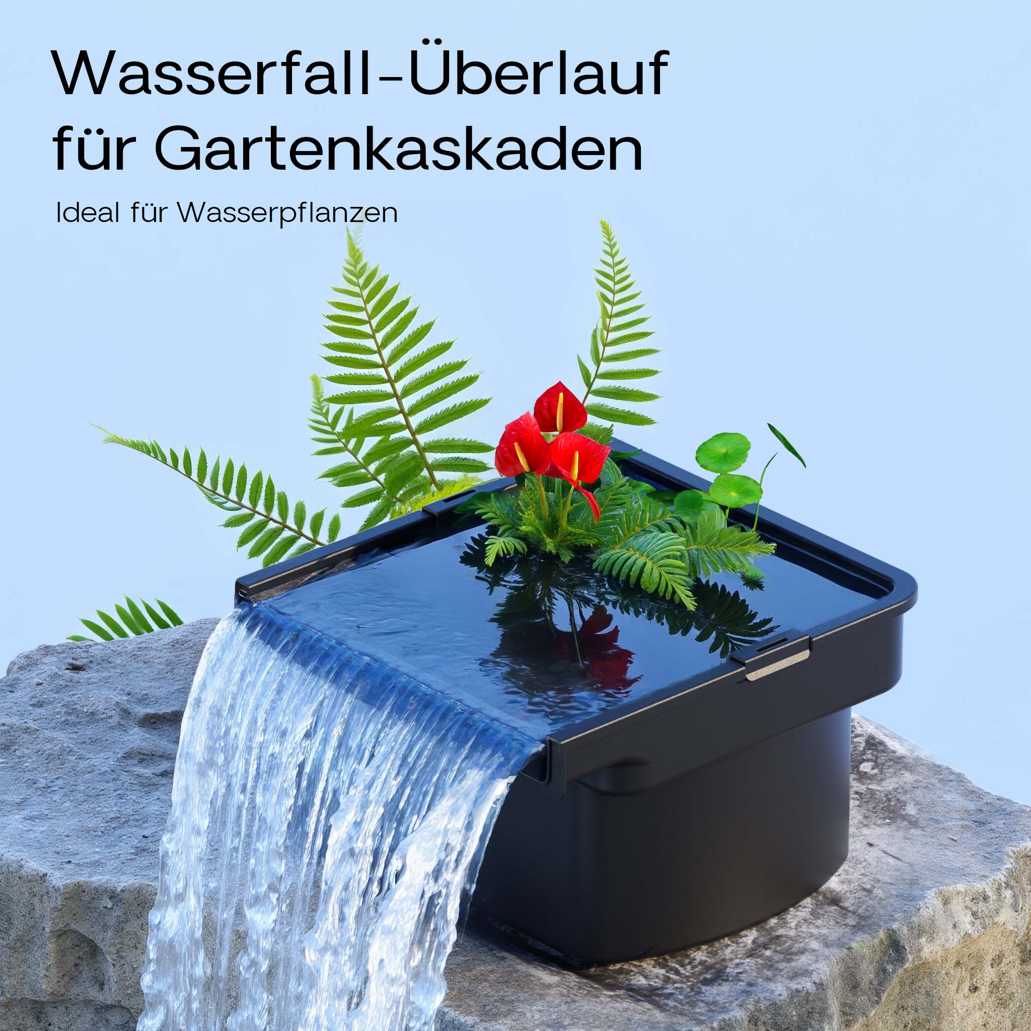 CWF-400 Cascata laghetto con sistema filtrante integrato, 14000 l/h, vasca con larghezza di uscita 400 mm, per giochi d'acqua da giardino