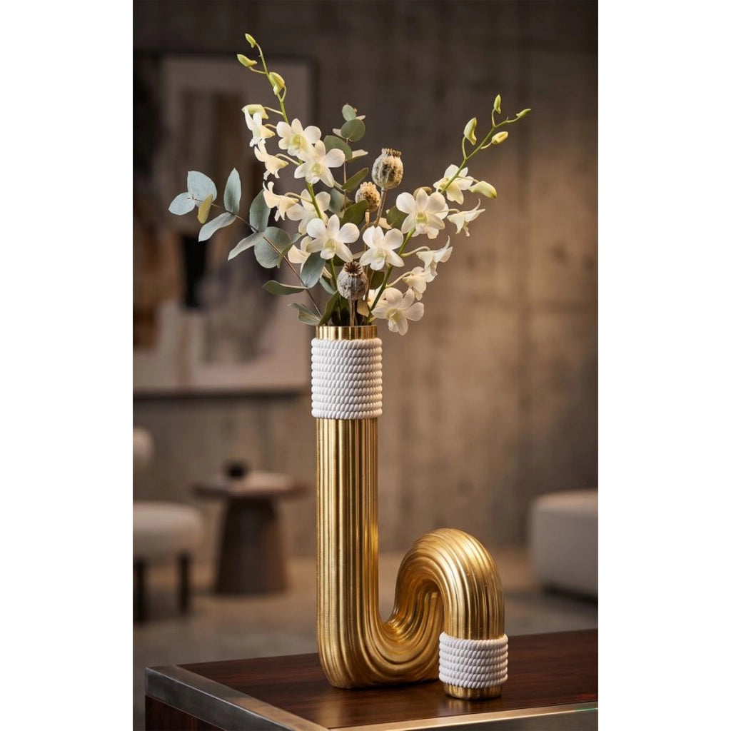 Vaso Bann Big bianco e oro in resina 15,3x30,5 cm